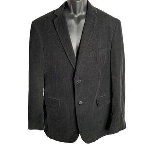Adolfo Corduroy Blazer Sport Coat 44R Black Paisley Lined Pockets Elbow Patches